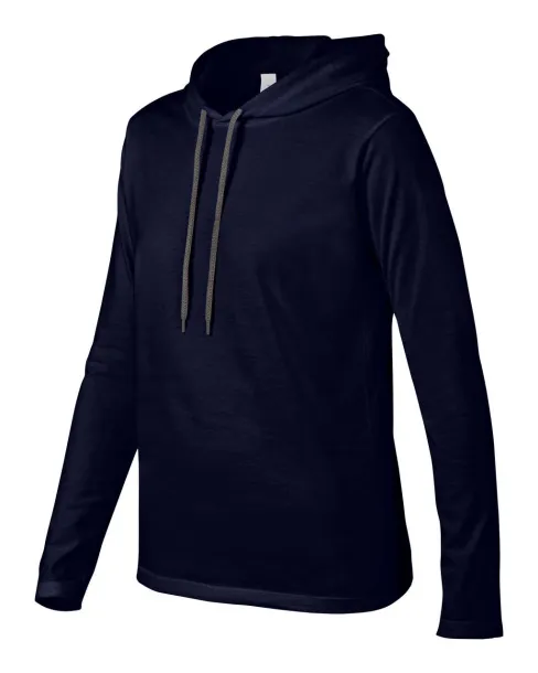  WOMEN’S LIGHTWEIGHT LONG SLEEVE HOODED TEE - Anvil Navy Charcoal