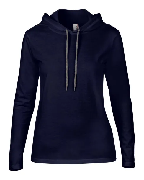  WOMEN’S LIGHTWEIGHT LONG SLEEVE HOODED TEE - Anvil Navy Charcoal