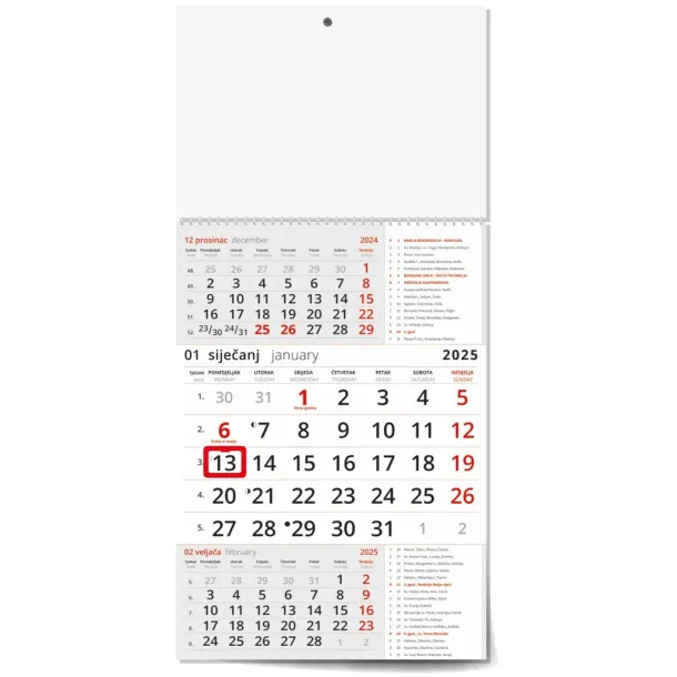  "Business RED with CATHOLIC CALENDAR" three part calendar Crvena