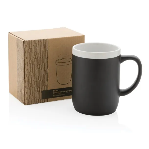  Keramička šalica s bijelim rubom, 300 ml - XD Collection Crna Bijela