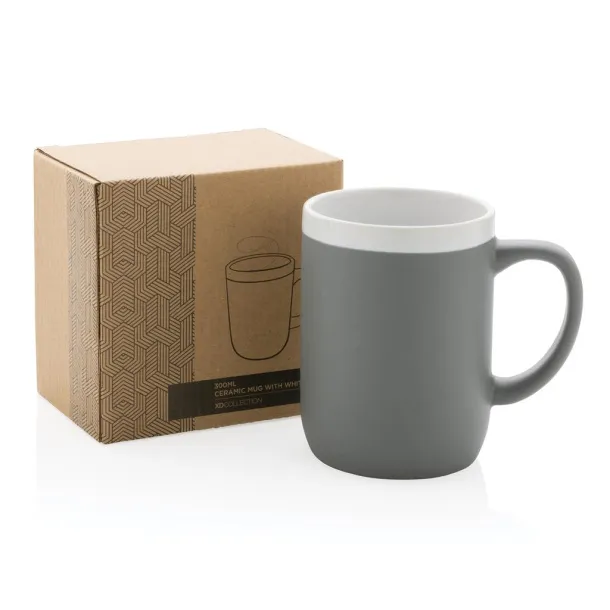  Keramička šalica s bijelim rubom, 300 ml - XD Collection Siva Bijela