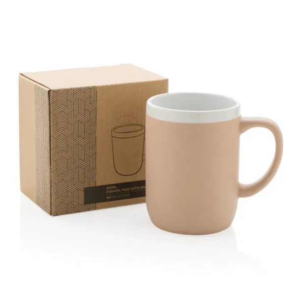  Keramička šalica s bijelim rubom, 300 ml - XD Collection brown, white Bijela