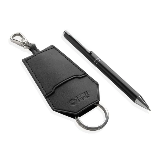 SP Tula RCS certified recycled PU key holder and pen set - Swiss Peak Black 
