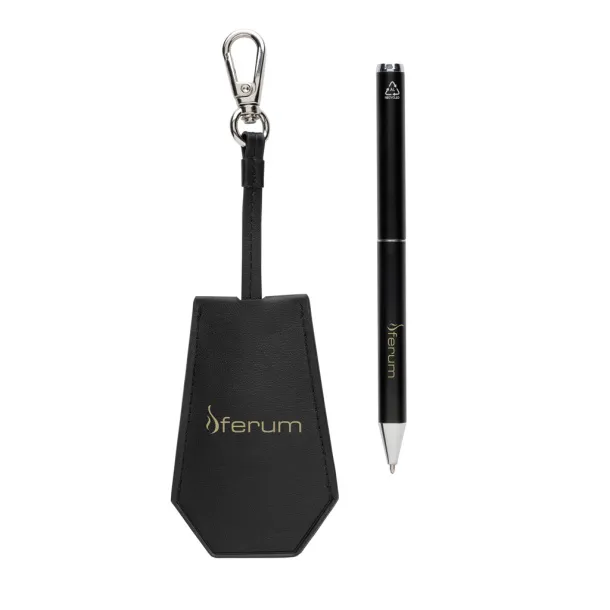 SP Tula RCS certified recycled PU key holder and pen set - Swiss Peak Black 
