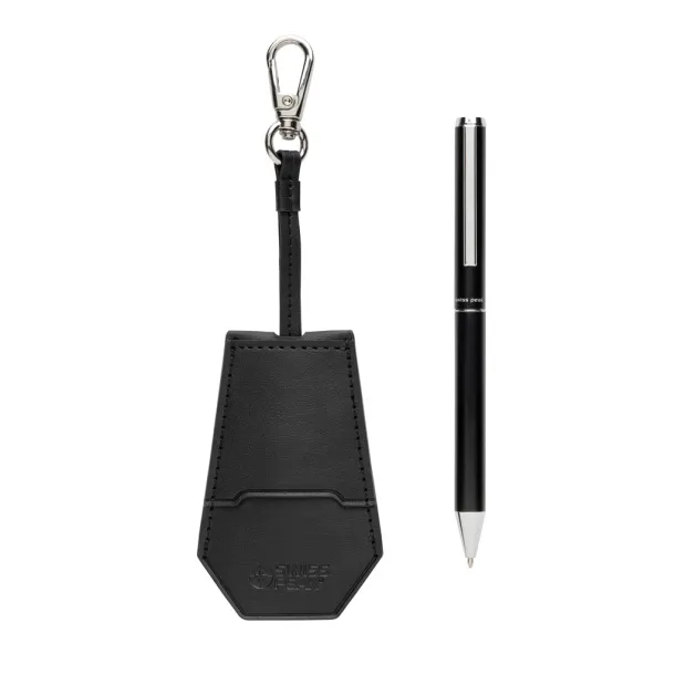 SP Tula RCS certified recycled PU key holder and pen set - Swiss Peak Black 