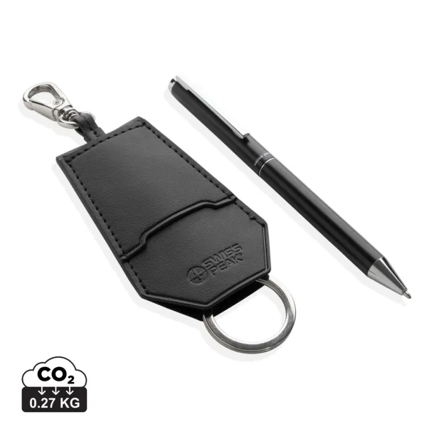 SP Tula RCS certified recycled PU key holder and pen set - Swiss Peak Black 