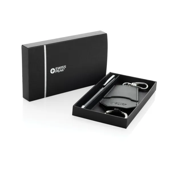SP Tula RCS certified recycled PU key holder and pen set - Swiss Peak Black 