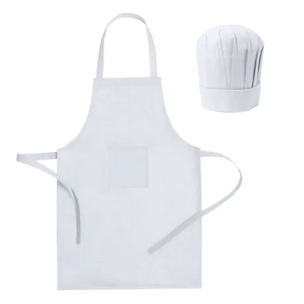  Cook set, kitchen apron with cook cap, children size white