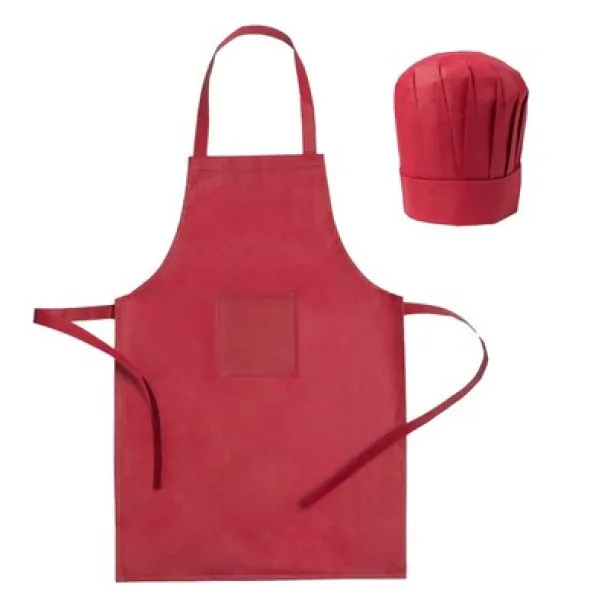  Cook set, kitchen apron with cook cap, children size Crvena