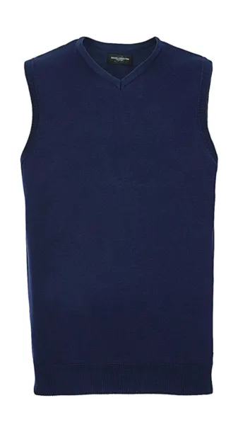  Adults' V-Neck Sleeveless Knitted Pullover - Russell Collection Denim Marl