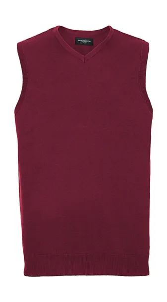  Adults' V-Neck Sleeveless Knitted Pullover - Russell Collection Cranberry Marl