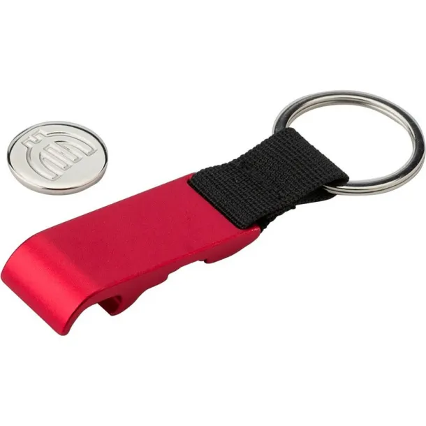  Keyring, bottle opener and shopping cart coin red