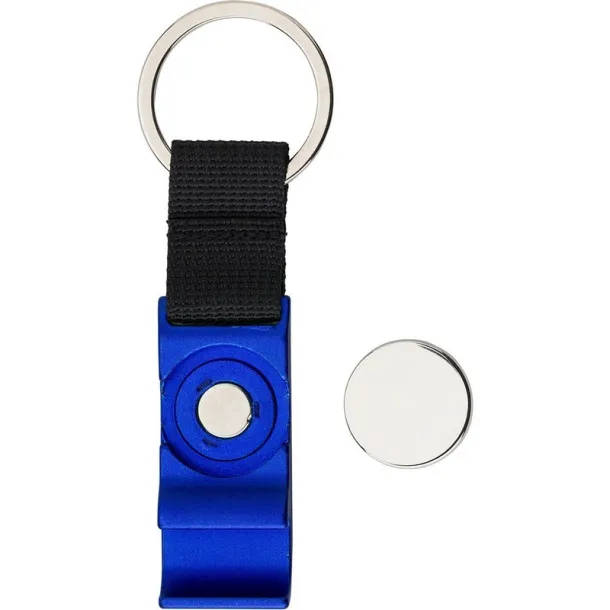  Keyring, bottle opener and shopping cart coin blue