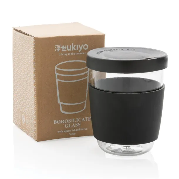  Ukiyo borosilikatna čaša sa silikonskim poklopcem i navlakom, 360 ml - Ukiyo Crna 