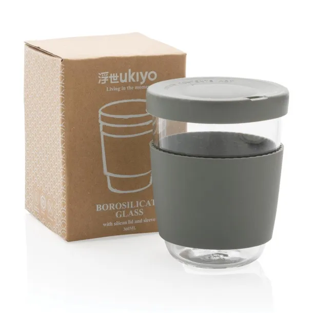  Ukiyo borosilikatna čaša sa silikonskim poklopcem i navlakom, 360 ml - Ukiyo Siva 