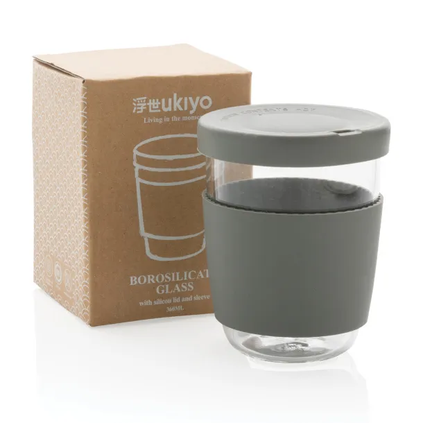  Ukiyo borosilikatna čaša sa silikonskim poklopcem i navlakom, 360 ml - Ukiyo Siva 