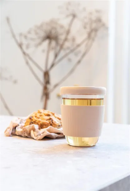  Ukiyo borosilicate glass with silicon lid and sleeve - Ukiyo brown, white