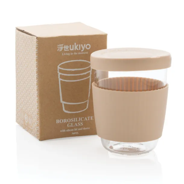  Ukiyo borosilikatna čaša sa silikonskim poklopcem i navlakom, 360 ml - Ukiyo brown, white