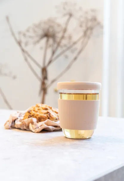  Ukiyo borosilicate glass with silicon lid and sleeve - Ukiyo brown, white