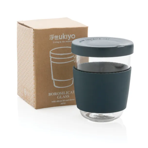  Ukiyo borosilikatna čaša sa silikonskim poklopcem i navlakom, 360 ml - Ukiyo Plava 
