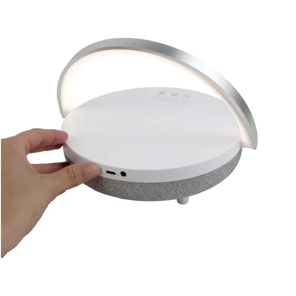 Prixton 4u1 10W Bluetooth® zvučnik s LED svjetlom i bazom za bežično punjenje - Prixton Bijela
