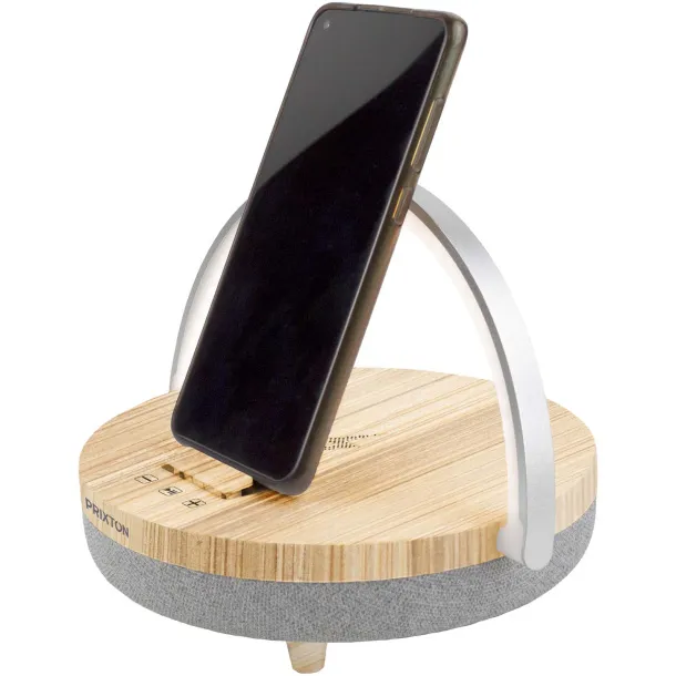 Prixton 4-in-1 10W Bluetooth® speaker with LED light and wireless charging base - Prixton Wood