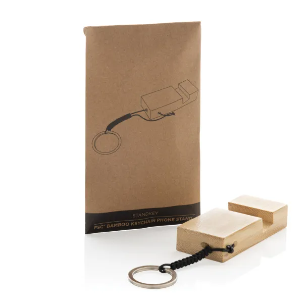 Standkey bamboo keychain phone stand - XD Collection brown 