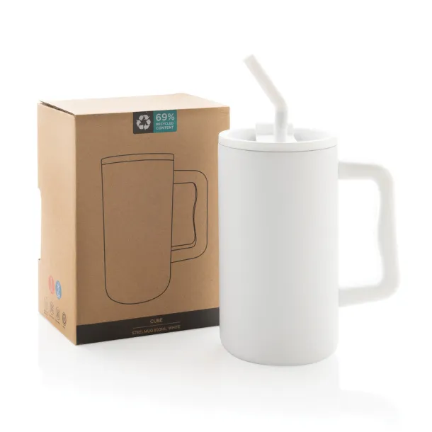 Cube RCS certified recycled steel mug 800ml - XD Collection White 