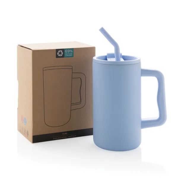 Cube RCS certified recycled steel mug 800ml - XD Collection light blue 