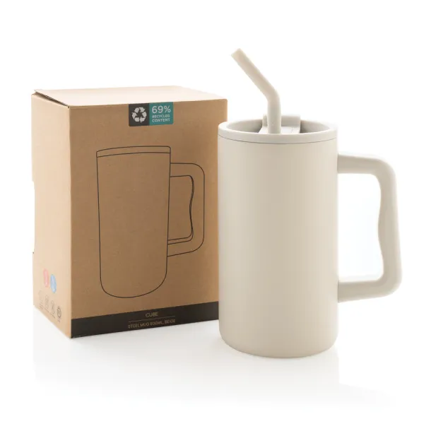 Cube RCS certified recycled steel mug 800ml - XD Collection beige 