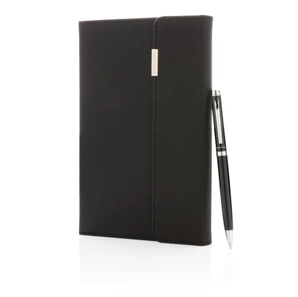  Swiss Peak deluxe A5 notebook and pen set - Swiss Peak Black 