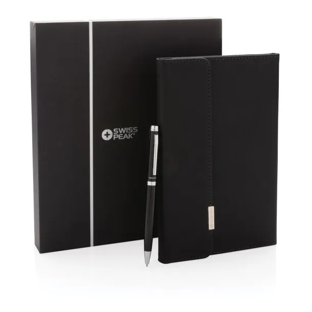  Swiss Peak deluxe A5 notebook and pen set - Swiss Peak Black 