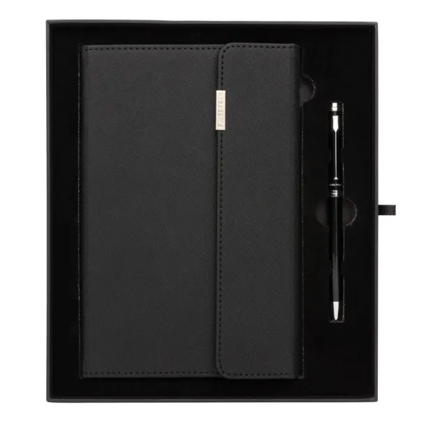  Swiss Peak deluxe A5 notebook and pen set - Swiss Peak Black 