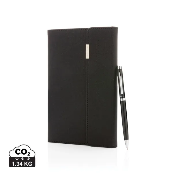  Swiss Peak deluxe A5 notebook and pen set - Swiss Peak Black 