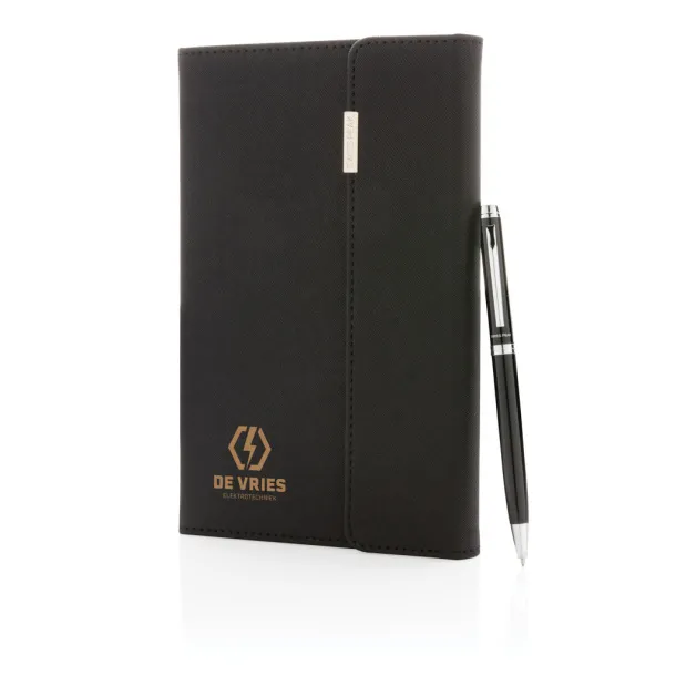  Swiss Peak deluxe A5 notebook and pen set - Swiss Peak Black 