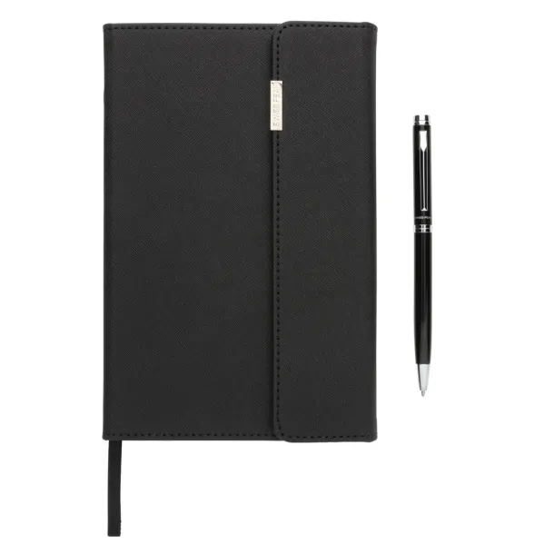  Swiss Peak deluxe A5 notebook and pen set - Swiss Peak Black 