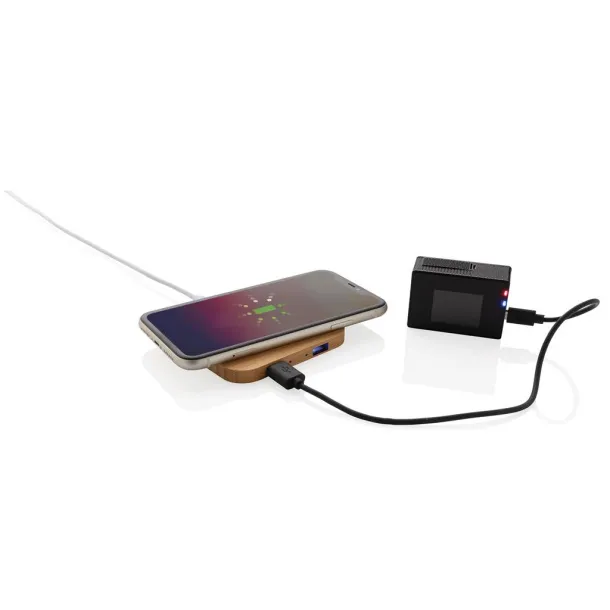  FSC® bamboo 10W wireless charger with USB - XD Collection Brown 