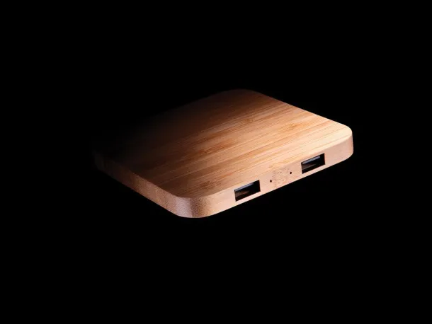  FSC® bamboo 10W wireless charger with USB - XD Collection Brown 