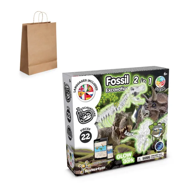 2 in 1 Fossil Excavation Kit III Edukativna igra isporučuje se s poklon vrećicom od kraft papira (115 g/m²)