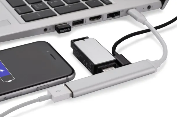  USB HUB splitter with type C cable - srebrny