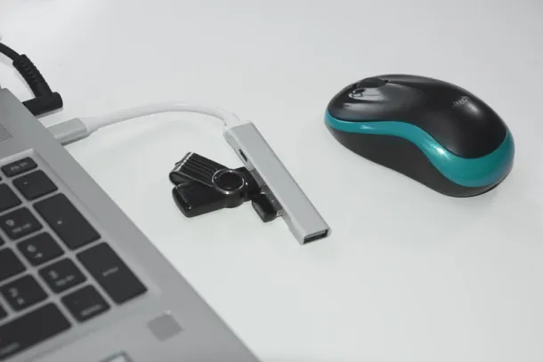  USB HUB splitter with type C cable - srebrny