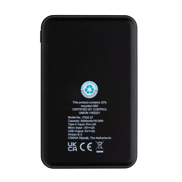  FSC® and RCS recycled plastic 5.000 mAh Powerbank - XD Collection Brown 