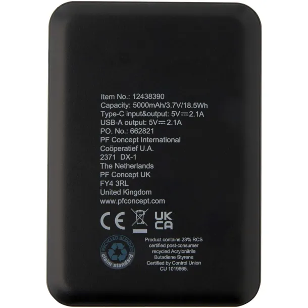 Asama prijenosna baterija 5000 mAh Type-C od reciklirane plastike - Unbranded Solid black