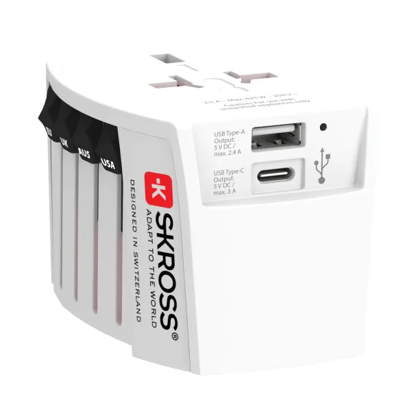 SKROSS MUV World Travel Adapter MUV 2-pole with USB A and C - Skross White 