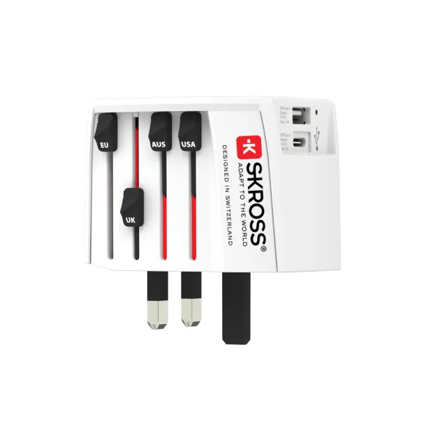 SKROSS MUV World Travel Adapter MUV 2-pole with USB A and C - Skross White 