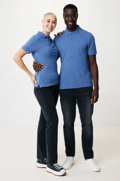  Iqoniq Yosemite recycled cotton pique polo, heather grey - iqoniq blue 