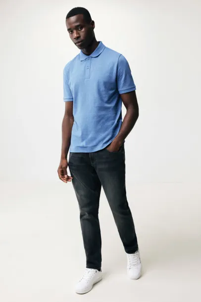  Iqoniq Yosemite recycled cotton pique polo, heather grey - iqoniq blue 