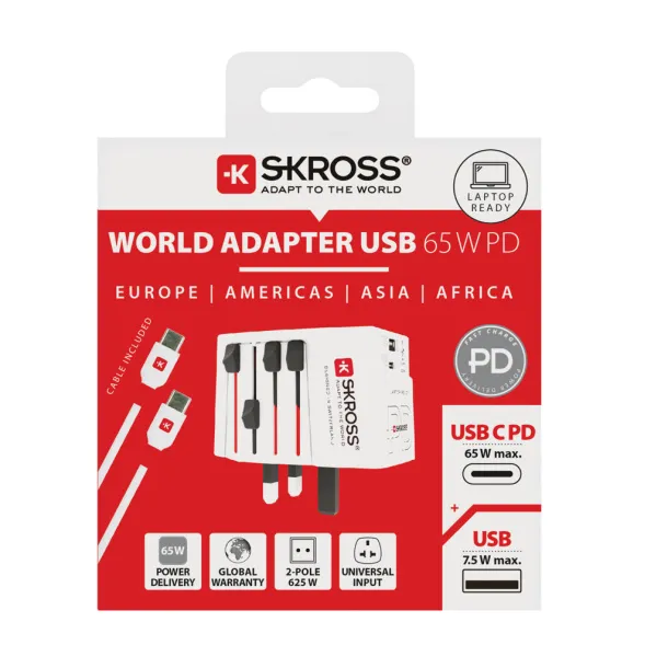 SKROSS putni adapter MUV 65W s USB C kabelom - Skross Bijela 