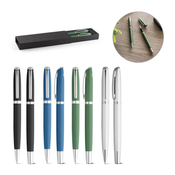 RE-LANDO-SET Roller and ball pen set with 100% recycled aluminium body