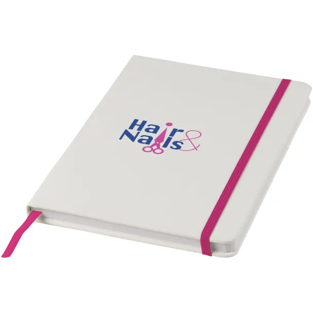 Spectrum A5 white notebook with coloured strap White Magenta